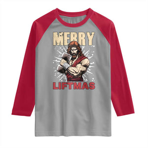 Jesus Gym Christmas Raglan Shirt Merry Liftmas Xmas TS14 Sport Gray Red Print Your Wear