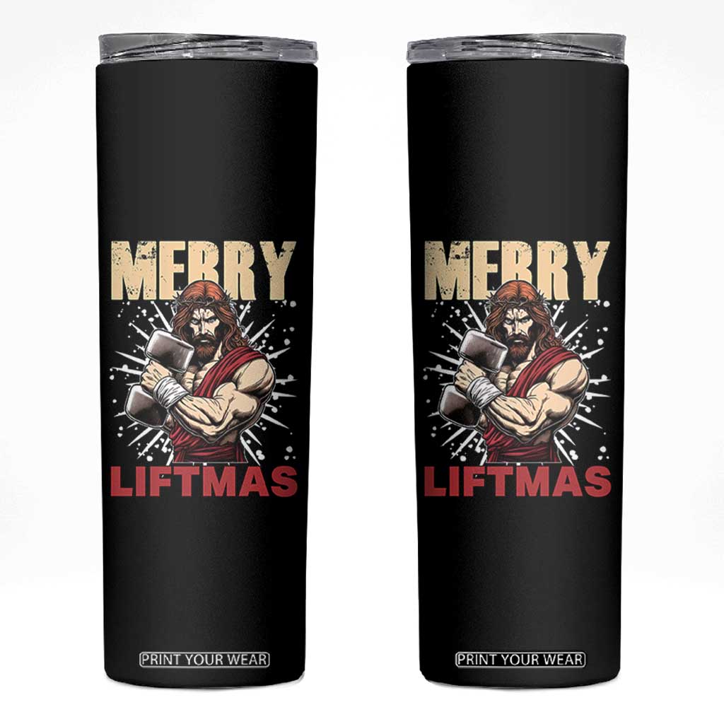 Jesus Gym Christmas Skinny Tumbler Merry Liftmas Xmas TS14 Black Print Your Wear