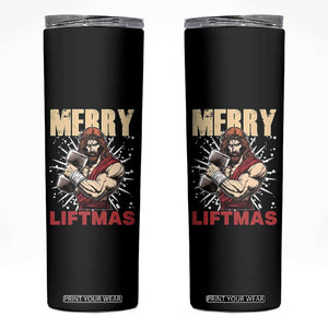 Jesus Gym Christmas Skinny Tumbler Merry Liftmas Xmas TS14 Black Print Your Wear