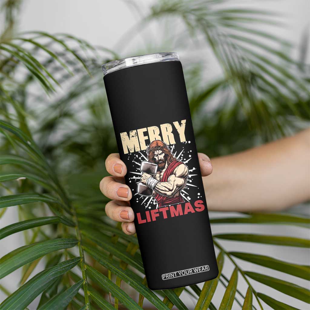 Jesus Gym Christmas Skinny Tumbler Merry Liftmas Xmas TS14 Print Your Wear