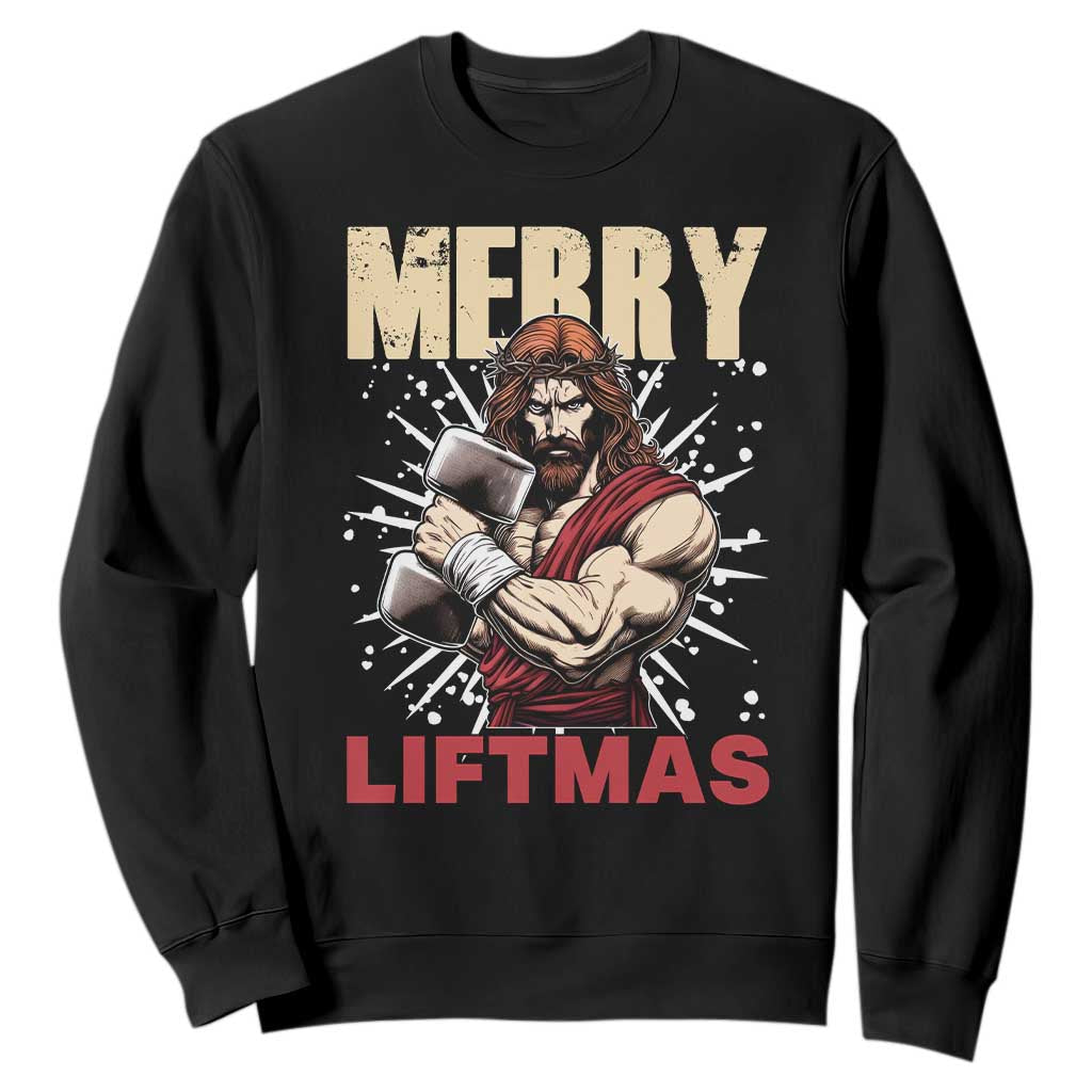 Jesus Gym Christmas Sweatshirt Merry Liftmas Xmas TS14 Black Print Your Wear