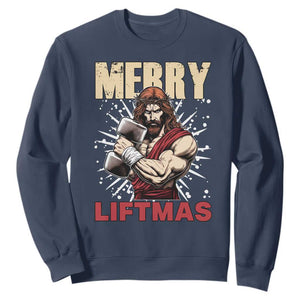 Jesus Gym Christmas Sweatshirt Merry Liftmas Xmas TS14 Navy Print Your Wear