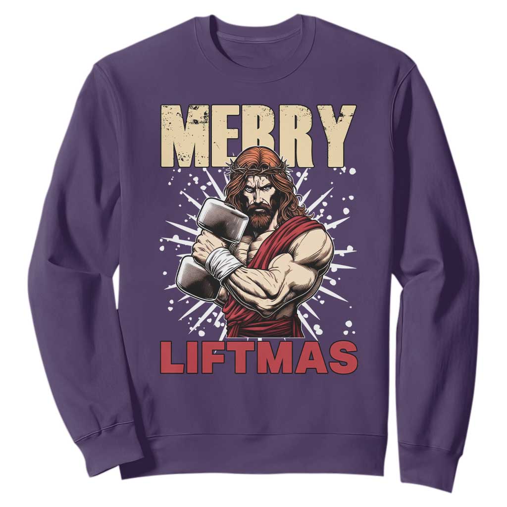 Jesus Gym Christmas Sweatshirt Merry Liftmas Xmas TS14 Purple Print Your Wear