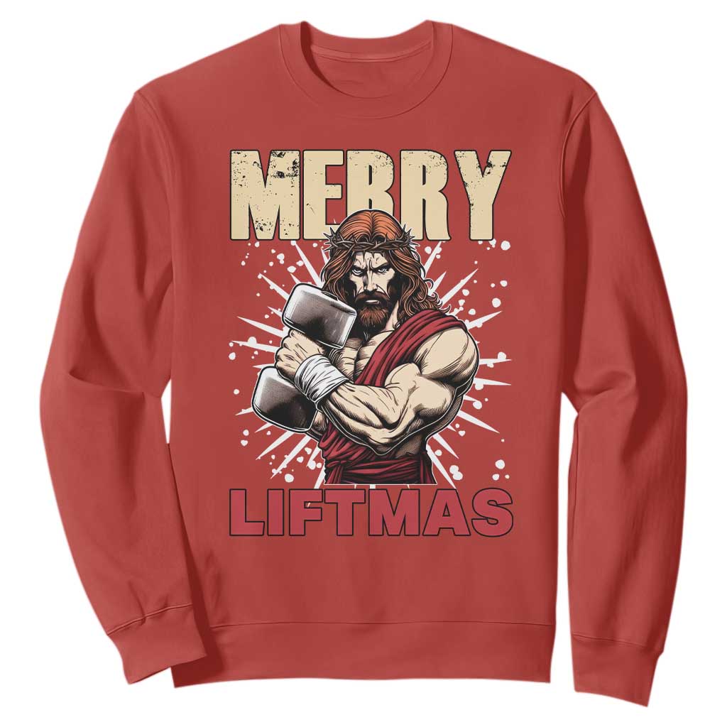 Jesus Gym Christmas Sweatshirt Merry Liftmas Xmas TS14 Red Print Your Wear