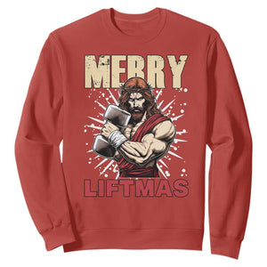 Jesus Gym Christmas Sweatshirt Merry Liftmas Xmas TS14 Red Print Your Wear