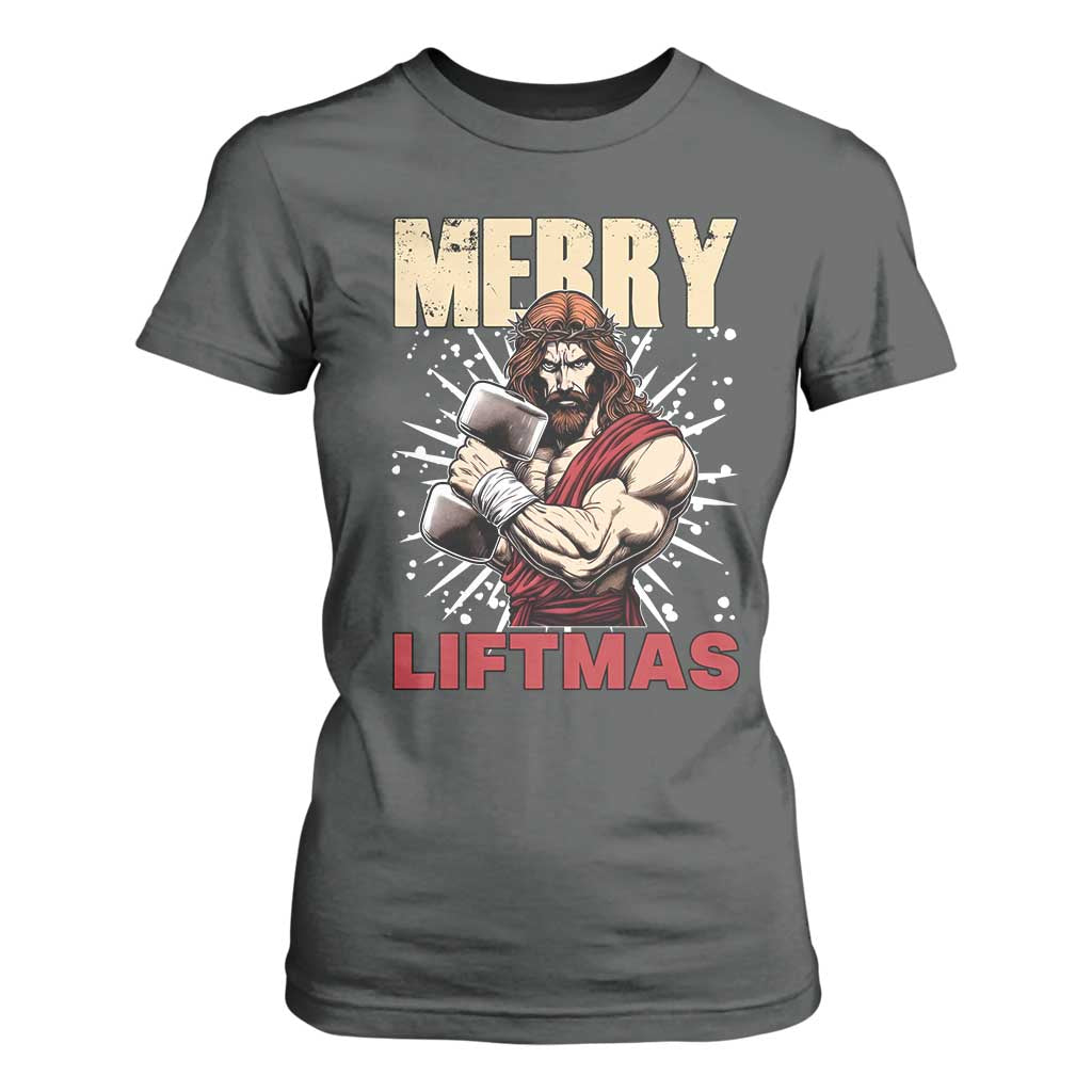 Jesus Gym Christmas T Shirt For Women Merry Liftmas Xmas TS14 Dark Heather Print Your Wear