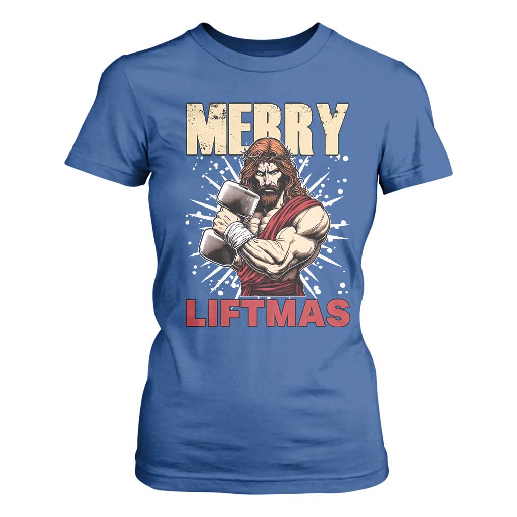 Jesus Gym Christmas T Shirt For Women Merry Liftmas Xmas TS14 Royal Blue Print Your Wear