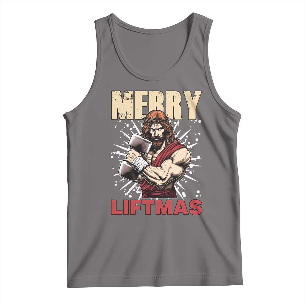 Jesus Gym Christmas Tank Top Merry Liftmas Xmas TS14 Deep Heather Print Your Wear