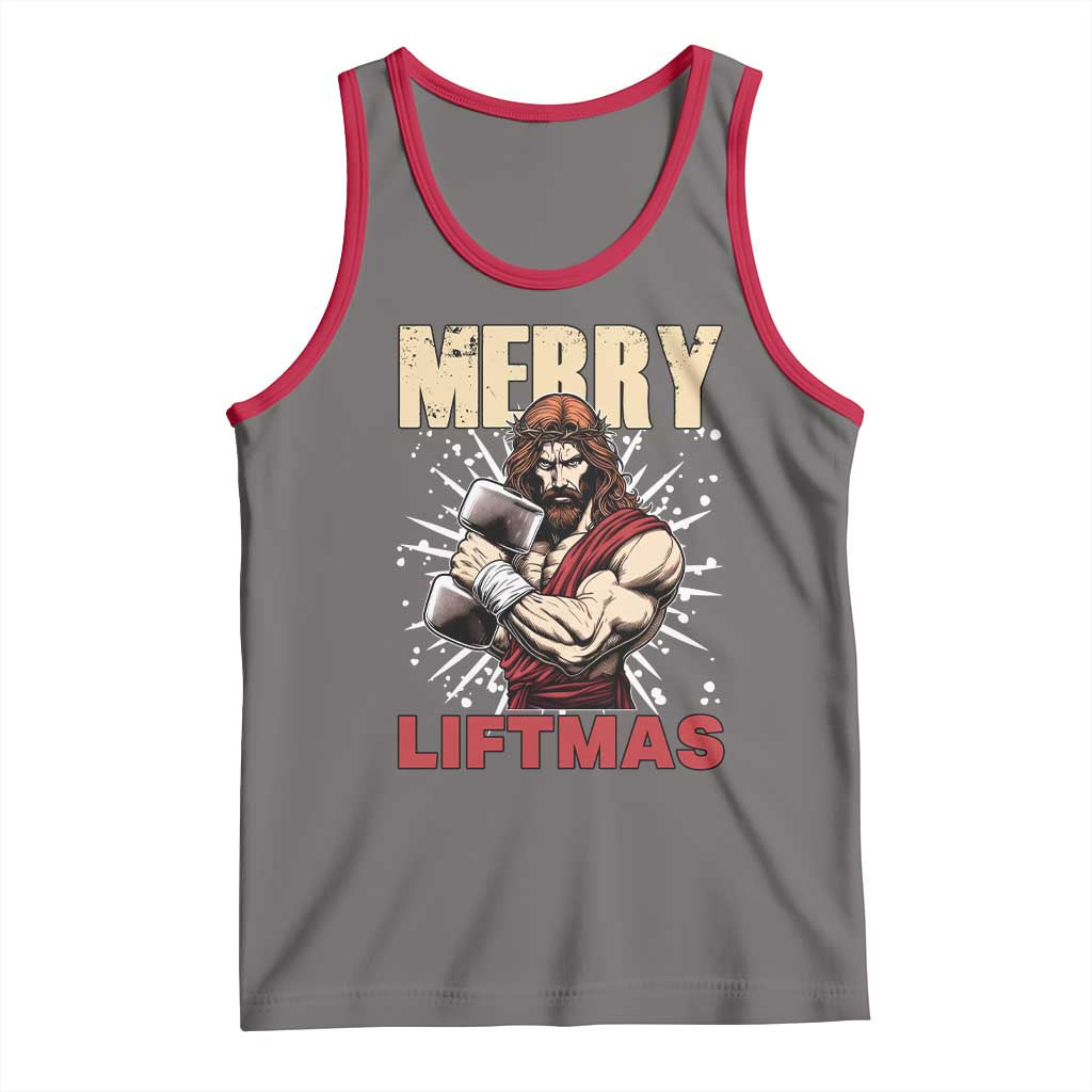 Jesus Gym Christmas Tank Top Merry Liftmas Xmas TS14 Deep Heather Red Print Your Wear