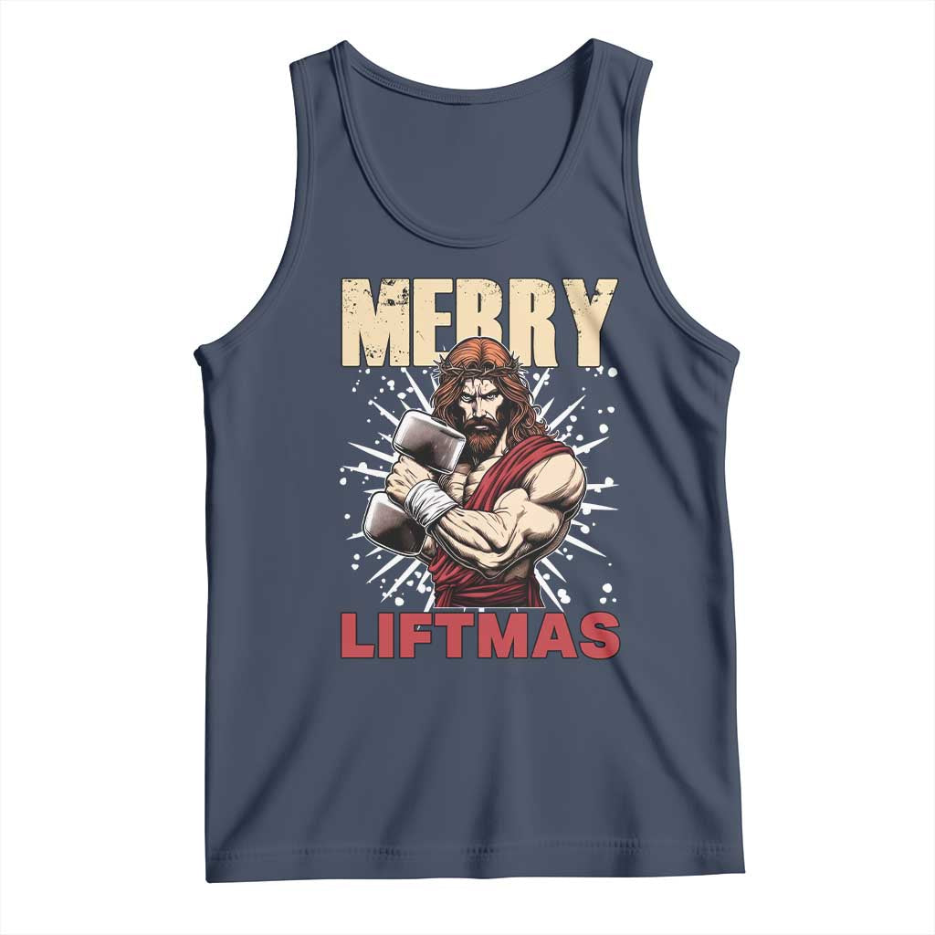 Jesus Gym Christmas Tank Top Merry Liftmas Xmas TS14 Navy Print Your Wear