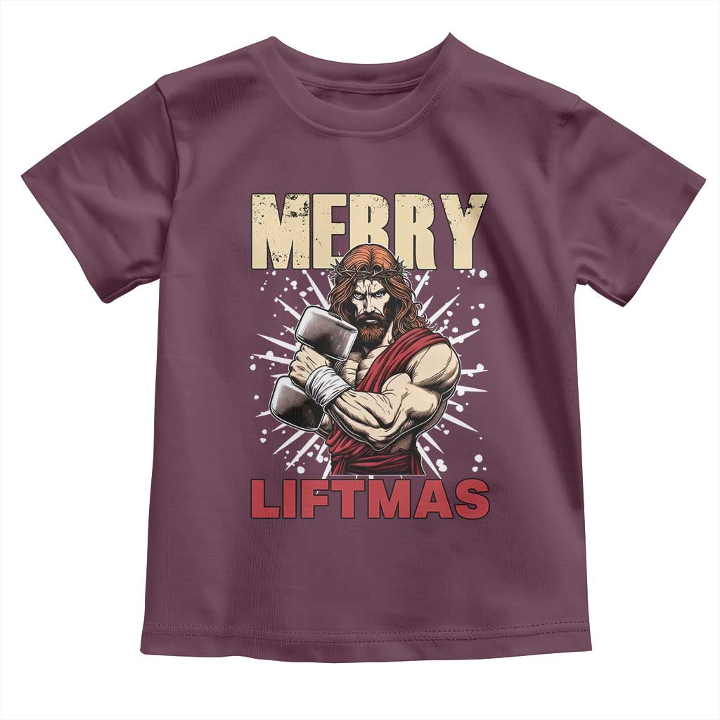 Jesus Gym Christmas Toddler T Shirt Merry Liftmas Xmas TS14 Maroon Print Your Wear