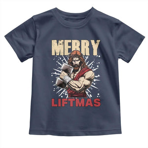 Jesus Gym Christmas Toddler T Shirt Merry Liftmas Xmas TS14 Navy Print Your Wear