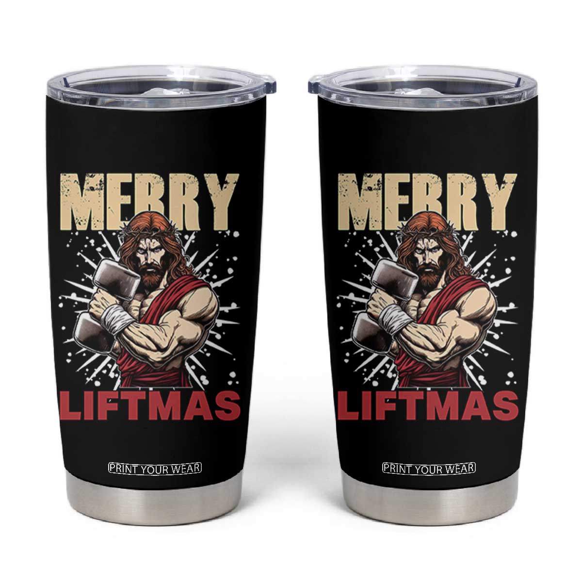 Jesus Gym Christmas Tumbler Cup Merry Liftmas Xmas TS14 Black Print Your Wear