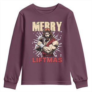 Jesus Gym Christmas Youth Sweatshirt Merry Liftmas Xmas TS14 Maroon Print Your Wear