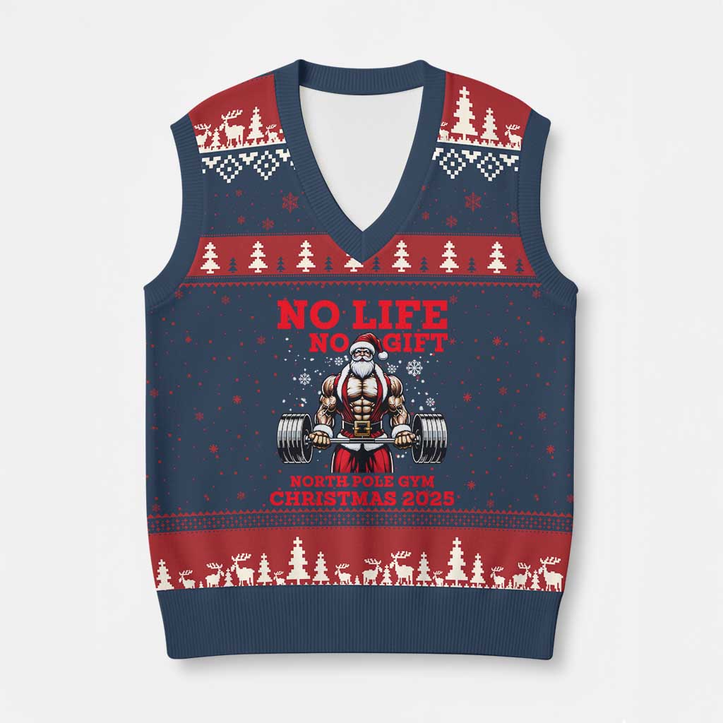 Santa Gym Xmas V-Neck Knit Sweater Vest Lifting Swole Santa Ugly Xmas TS14 Navy Red Print Your Wear