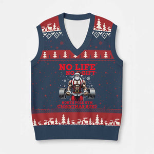 Santa Gym Xmas V-Neck Knit Sweater Vest Lifting Swole Santa Ugly Xmas TS14 Navy Red Print Your Wear