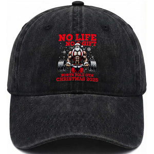 Santa Gym Christmas Washed Cotton Baseball Cap Lifting Swole Santa Ugly Xmas TS14 Washed Cap Universal Fit Black Print Your Wear