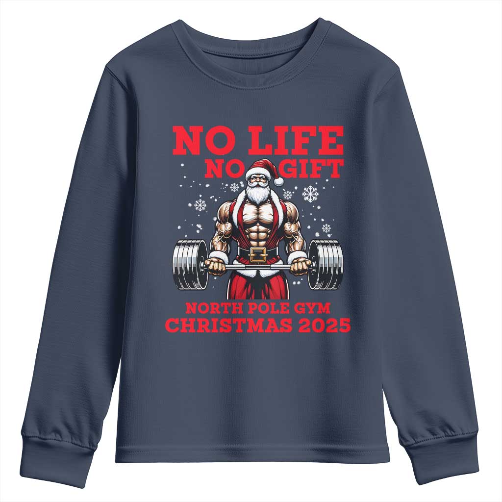 Santa Gym Christmas Youth Sweatshirt Lifting Swole Santa Ugly Xmas TS14 Navy Print Your Wear