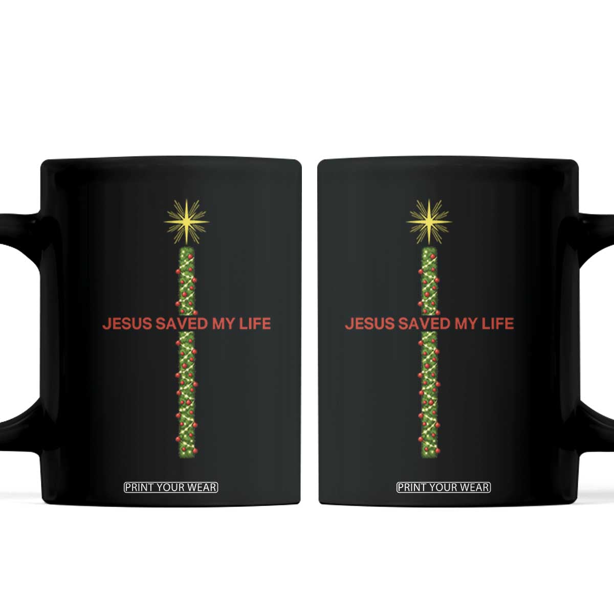 Jesus Christian Christmas Coffee Mug Religious Cross Bible Verse Inspirational TS14 Black Print Your Wear