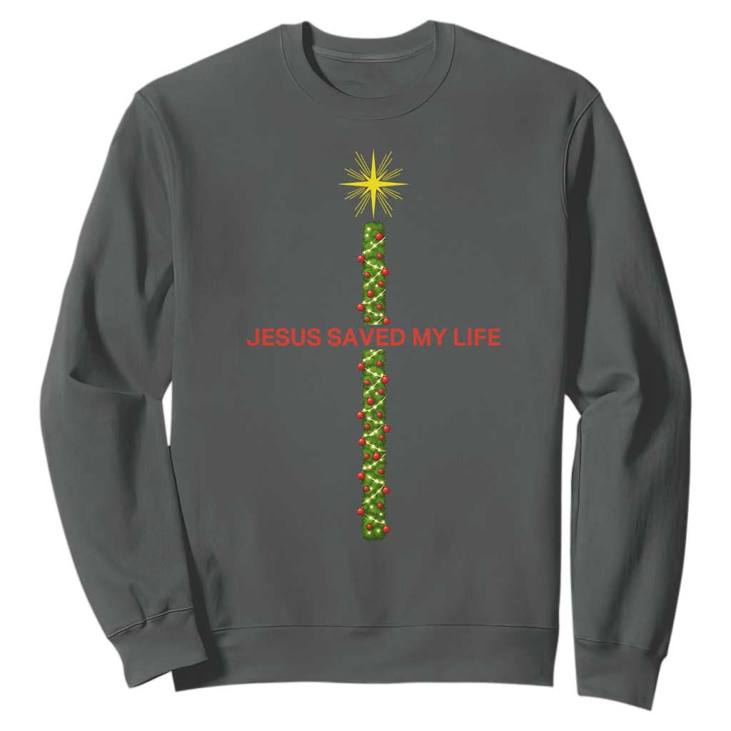 Jesus Christian Christmas Sweatshirt Religious Cross Bible Verse Inspirational TS14 Dark Heather Print Your Wear