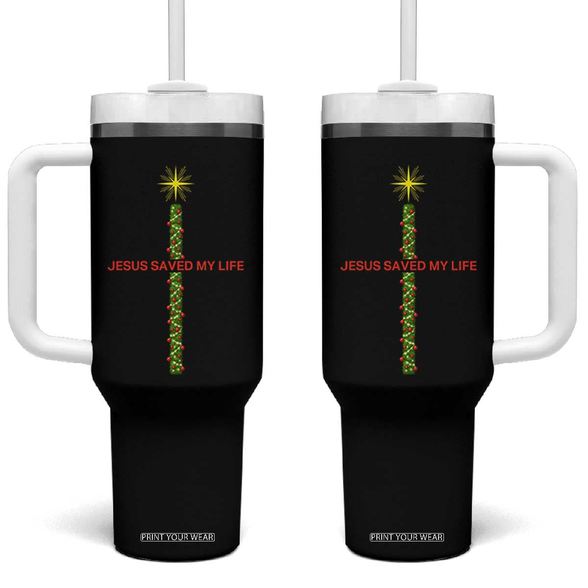 Jesus Christian Christmas Tumbler With Handle Religious Cross Bible Verse Inspirational TS14 One Size: 40 oz Black Print Your Wear