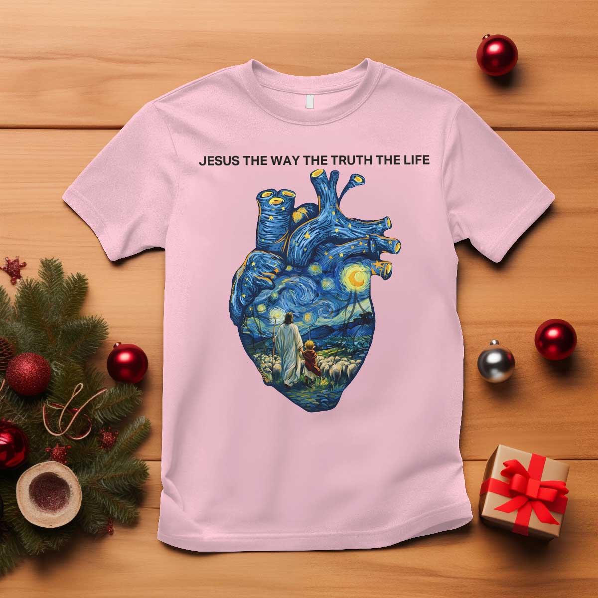 Jesus Christian Starry Night T Shirt The Way The Truth The Life TS14 Light Pink Print Your Wear