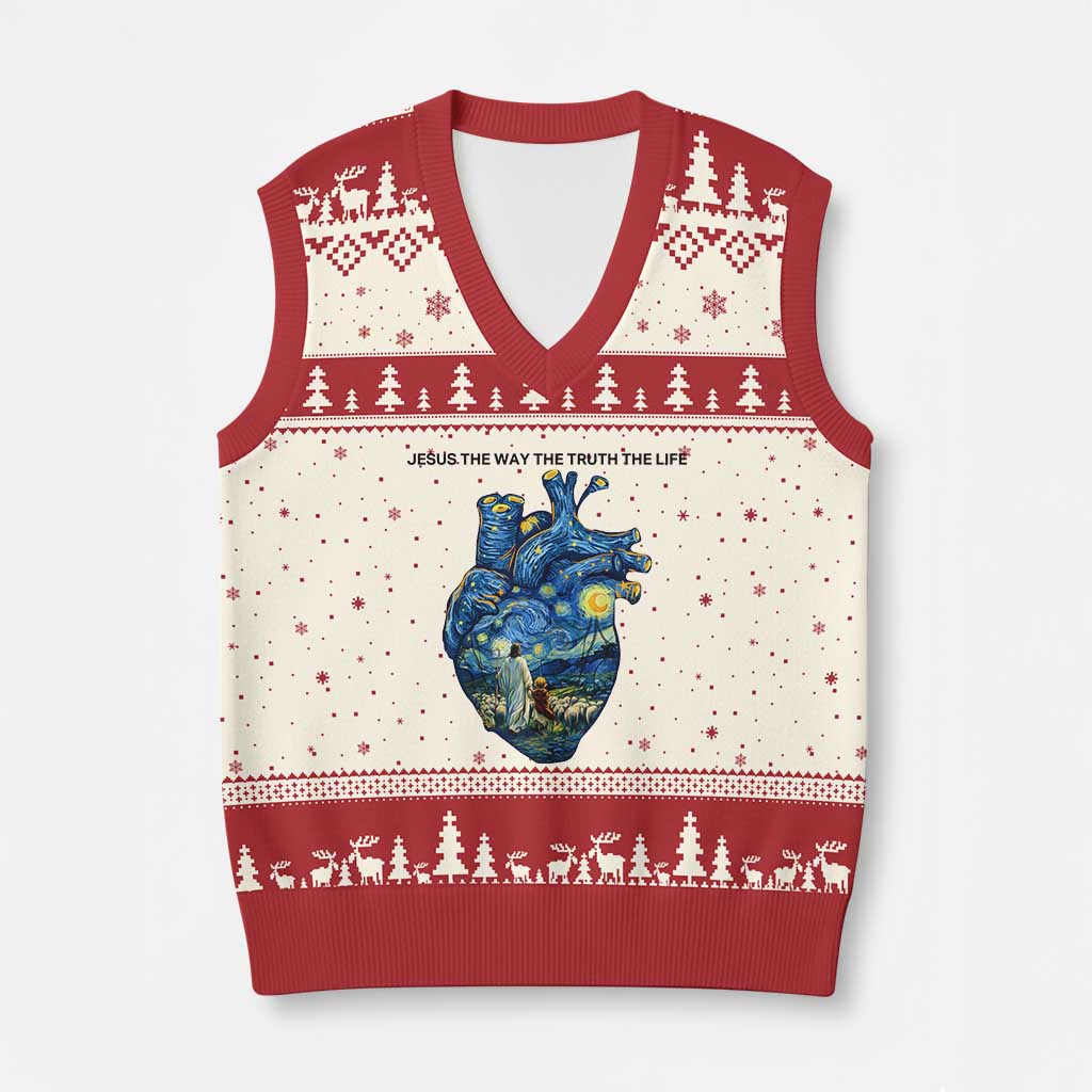 Jesus Christian Starry Night V-Neck Knit Sweater Vest The Way The Truth The Life TS14 Beige Red Print Your Wear