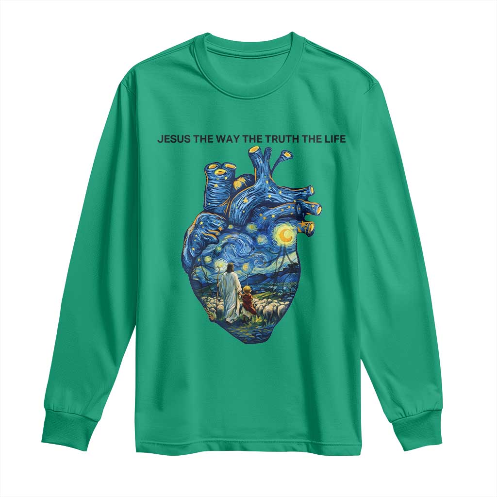 Jesus Christian Starry Night Long Sleeve Shirt The Way The Truth The Life TS14 Irish Green Print Your Wear