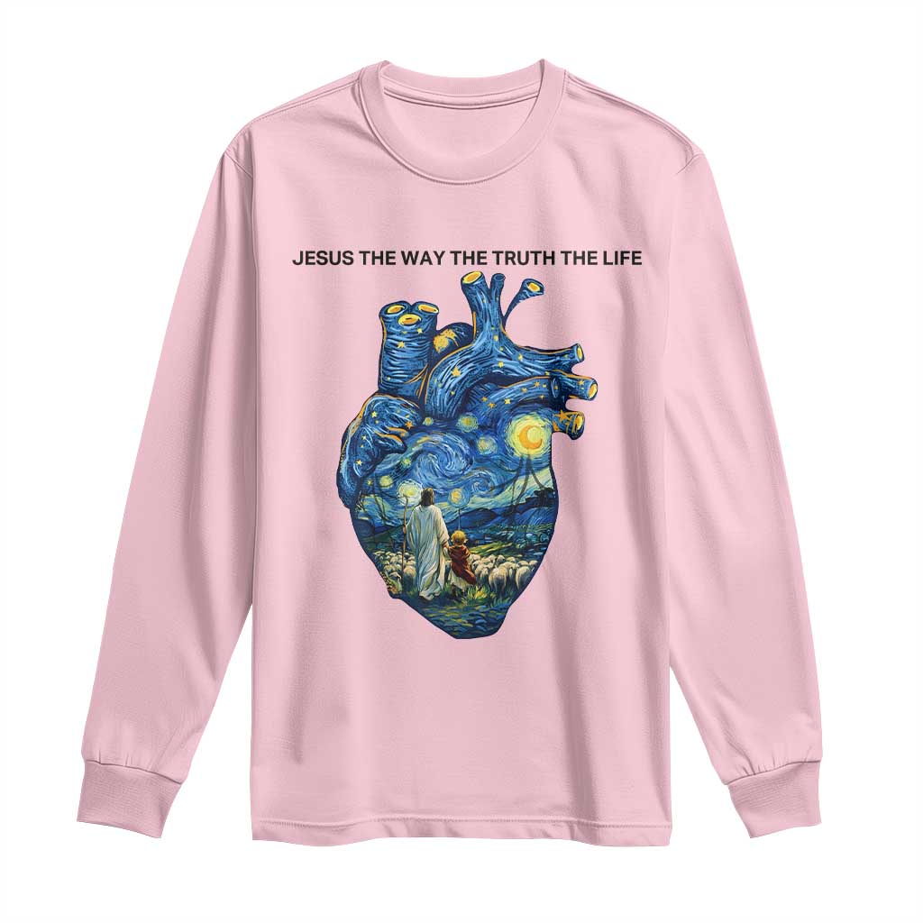 Jesus Christian Starry Night Long Sleeve Shirt The Way The Truth The Life TS14 Light Pink Print Your Wear