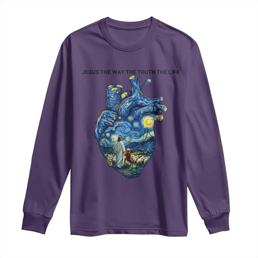 Jesus Christian Starry Night Long Sleeve Shirt The Way The Truth The Life TS14 Purple Print Your Wear