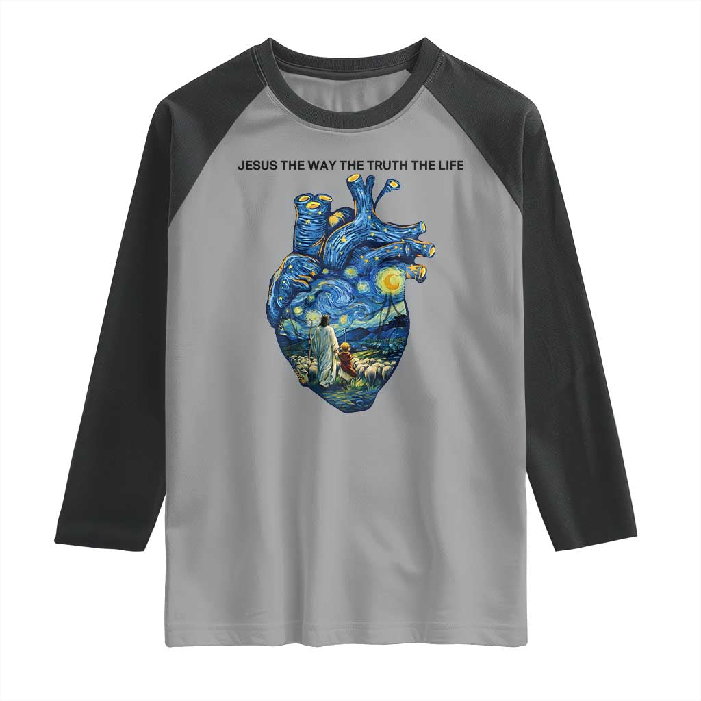 Jesus Christian Starry Night Raglan Shirt The Way The Truth The Life TS14 Sport Gray Black Print Your Wear