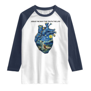 Jesus Christian Starry Night Raglan Shirt The Way The Truth The Life TS14 White Navy Print Your Wear