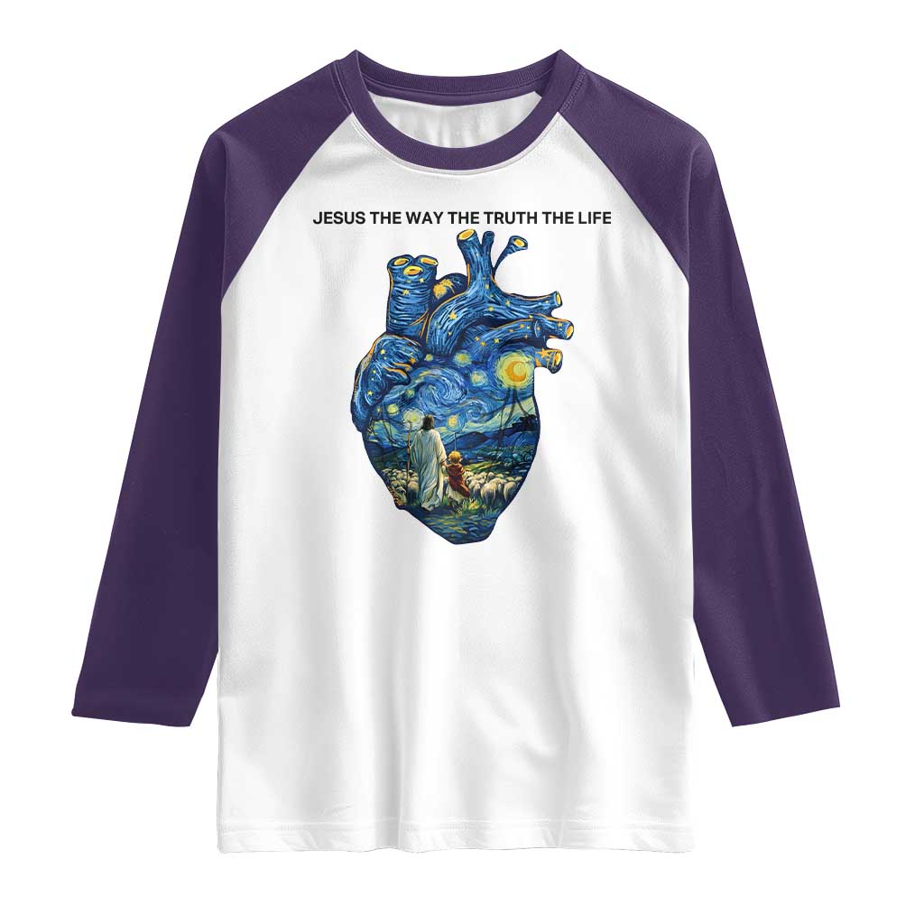 Jesus Christian Starry Night Raglan Shirt The Way The Truth The Life TS14 White Purple Print Your Wear