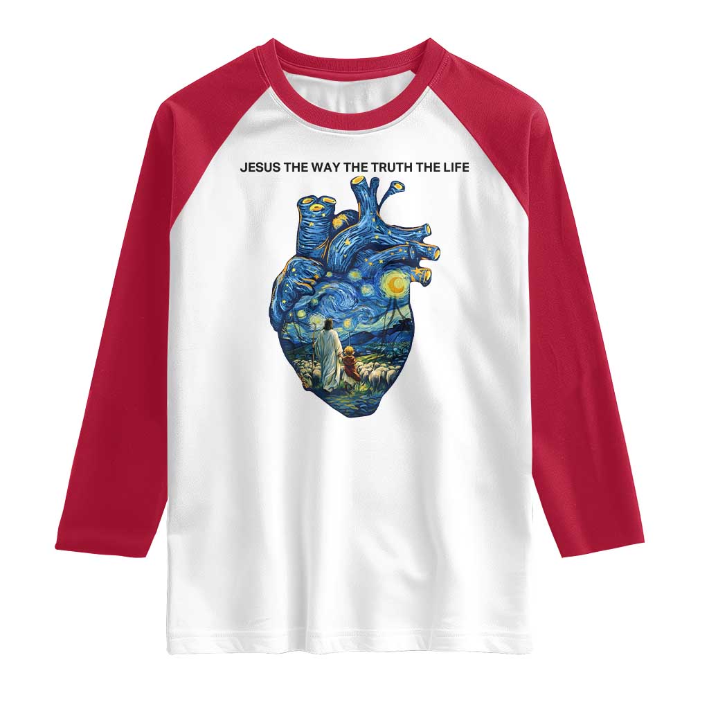 Jesus Christian Starry Night Raglan Shirt The Way The Truth The Life TS14 White Red Print Your Wear