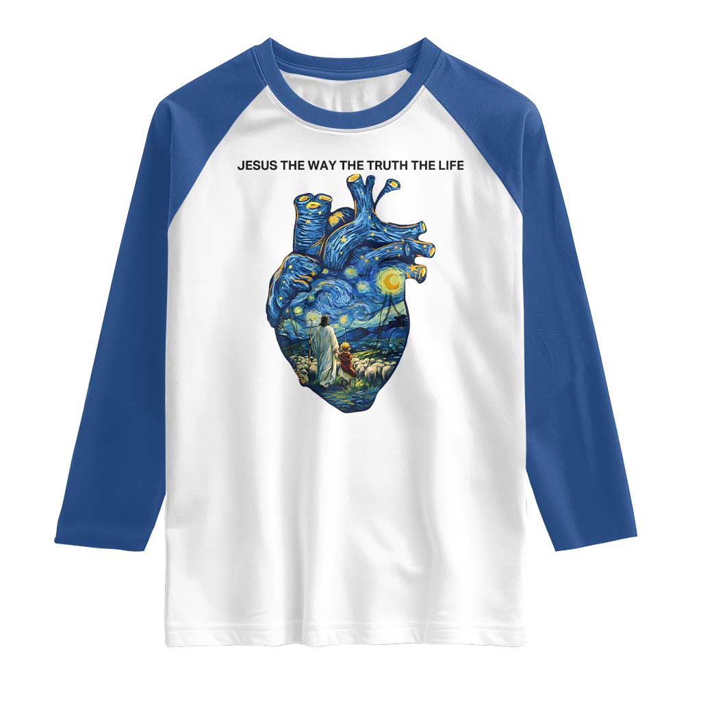 Jesus Christian Starry Night Raglan Shirt The Way The Truth The Life TS14 White Royal Print Your Wear