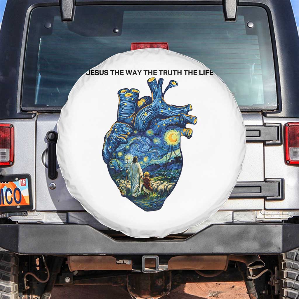 Jesus Christian Starry Night Spare Tire Cover The Way The Truth The Life TS14 No hole White Print Your Wear