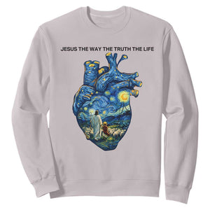Jesus Christian Starry Night Sweatshirt The Way The Truth The Life TS14 Ice Gray Print Your Wear