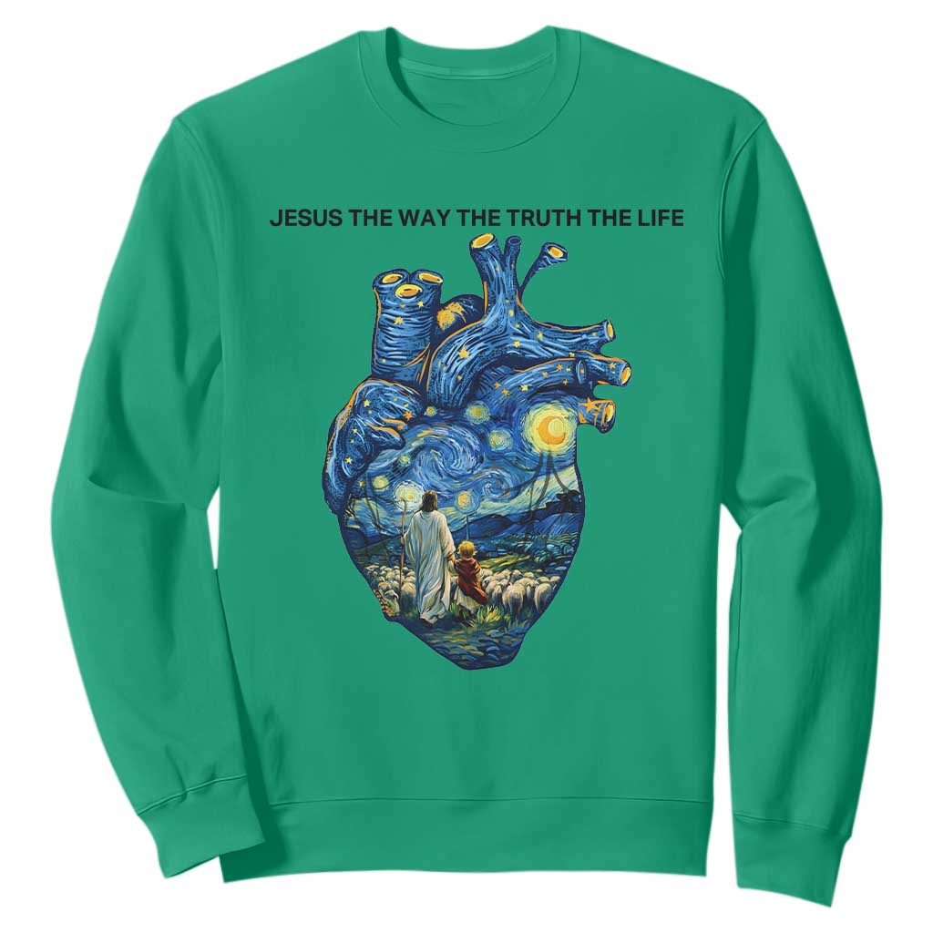 Jesus Christian Starry Night Sweatshirt The Way The Truth The Life TS14 Irish Green Print Your Wear
