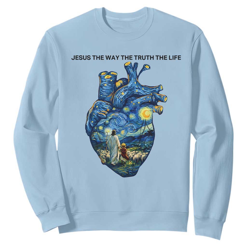 Jesus Christian Starry Night Sweatshirt The Way The Truth The Life TS14 Light Blue Print Your Wear