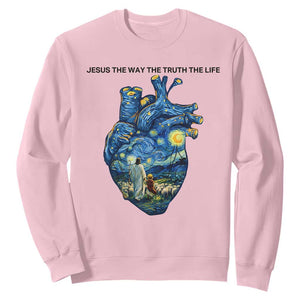 Jesus Christian Starry Night Sweatshirt The Way The Truth The Life TS14 Light Pink Print Your Wear