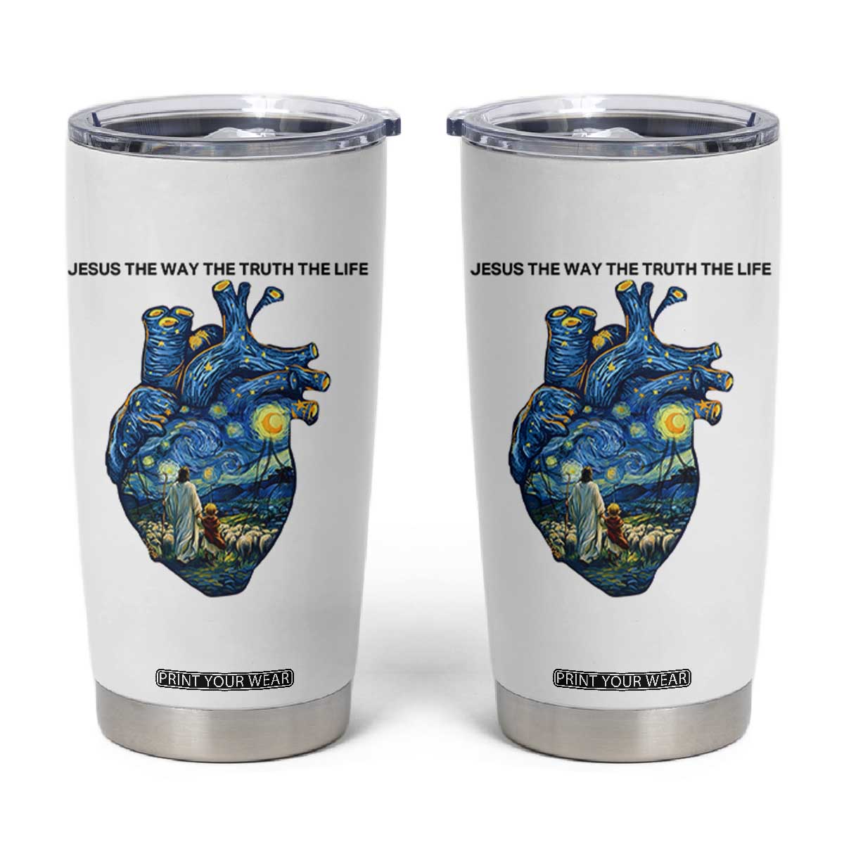 Jesus Christian Starry Night Tumbler Cup The Way The Truth The Life TS14 White Print Your Wear