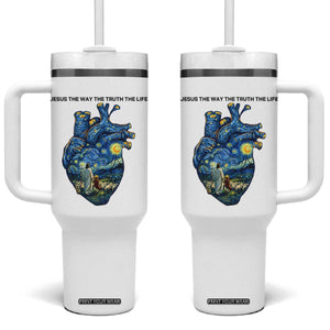 Jesus Christian Starry Night Tumbler With Handle The Way The Truth The Life TS14 One Size: 40 oz White Print Your Wear