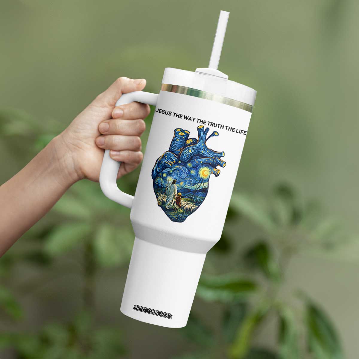 Jesus Christian Starry Night Tumbler With Handle The Way The Truth The Life TS14 Print Your Wear