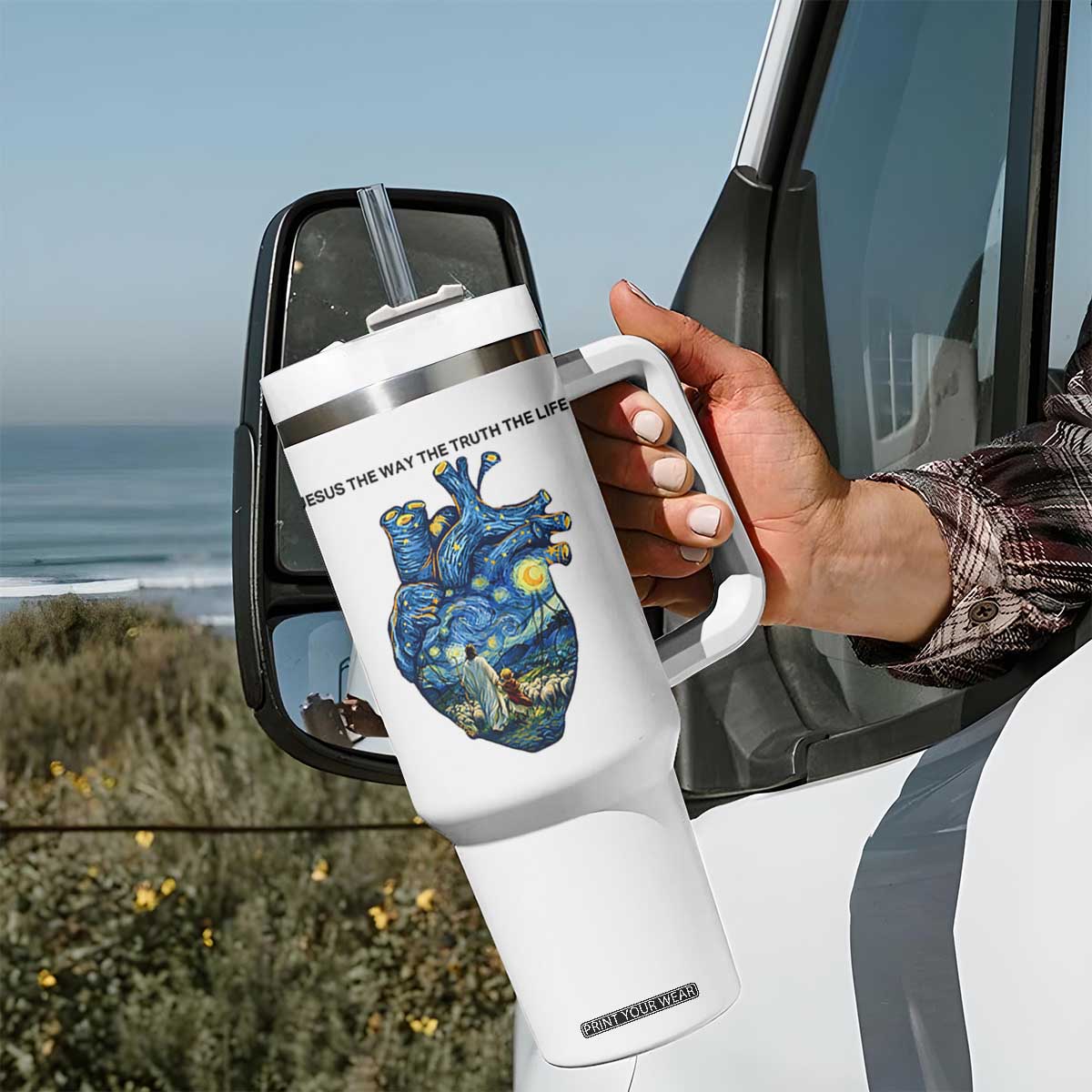 Jesus Christian Starry Night Tumbler With Handle The Way The Truth The Life TS14 Print Your Wear