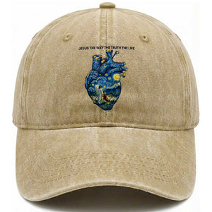 Jesus Christian Starry Night Washed Cotton Baseball Cap The Way The Truth The Life TS14 Washed Cap Universal Fit Khaki Print Your Wear