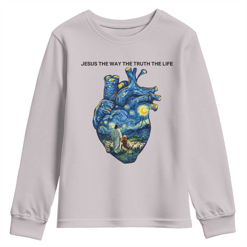 Jesus Christian Starry Night Youth Sweatshirt The Way The Truth The Life TS14 Ice Gray Print Your Wear