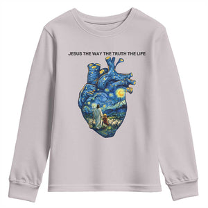 Jesus Christian Starry Night Youth Sweatshirt The Way The Truth The Life TS14 Ice Gray Print Your Wear