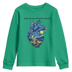 Jesus Christian Starry Night Youth Sweatshirt The Way The Truth The Life TS14 Irish Green Print Your Wear