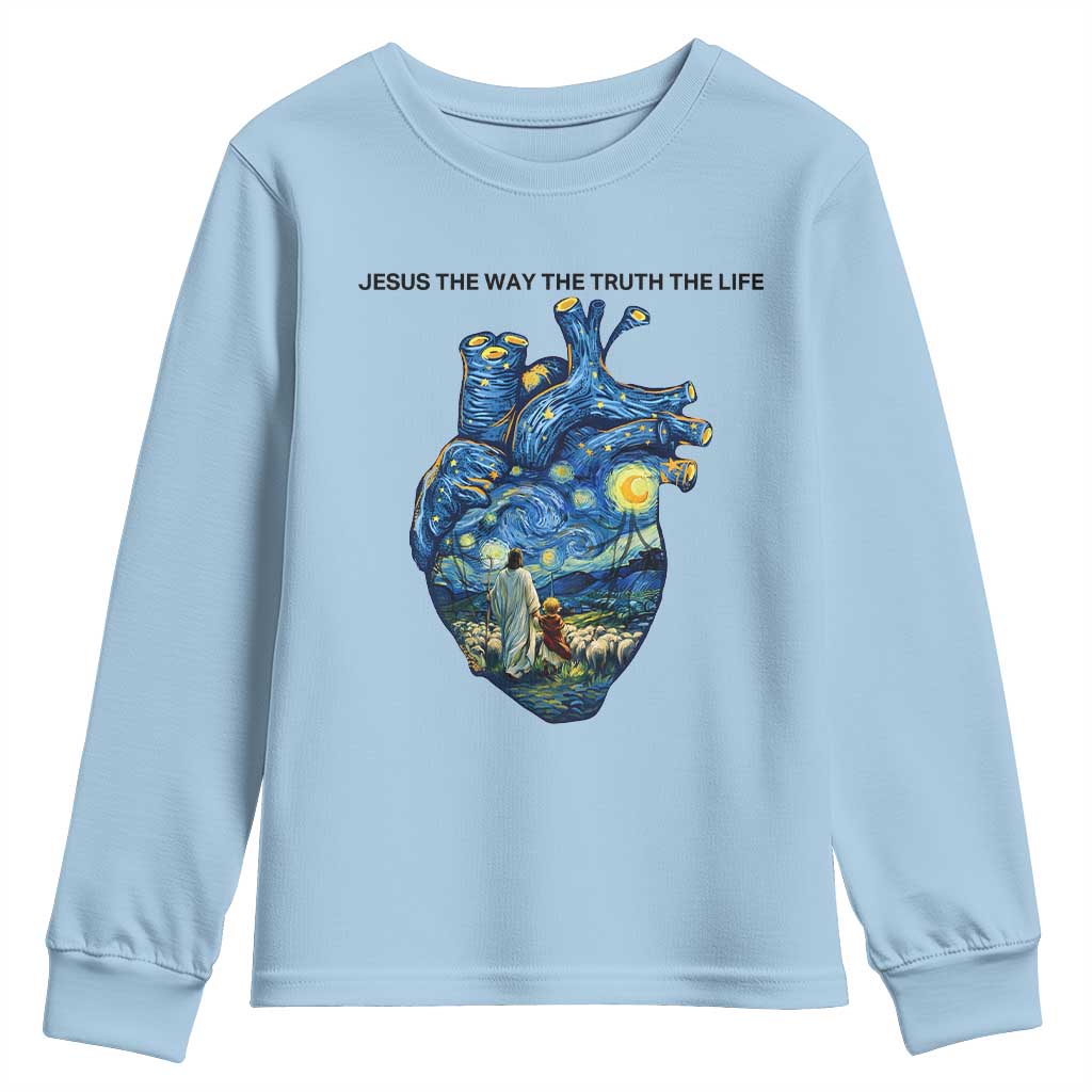 Jesus Christian Starry Night Youth Sweatshirt The Way The Truth The Life TS14 Light Blue Print Your Wear