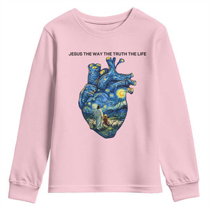 Jesus Christian Starry Night Youth Sweatshirt The Way The Truth The Life TS14 Light Pink Print Your Wear